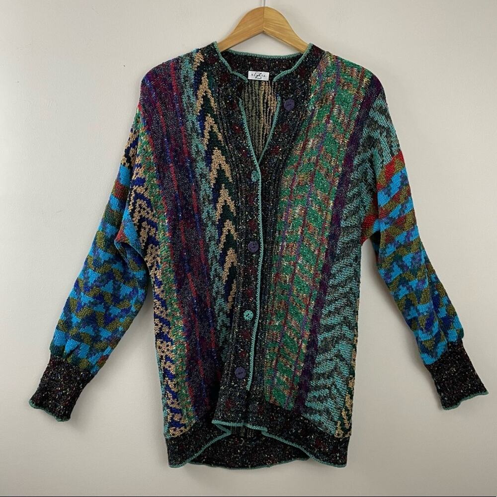Renata Z Zimmermann Vintage 90s Y2K Art To Wear Cardigan Sweater Handknit M L